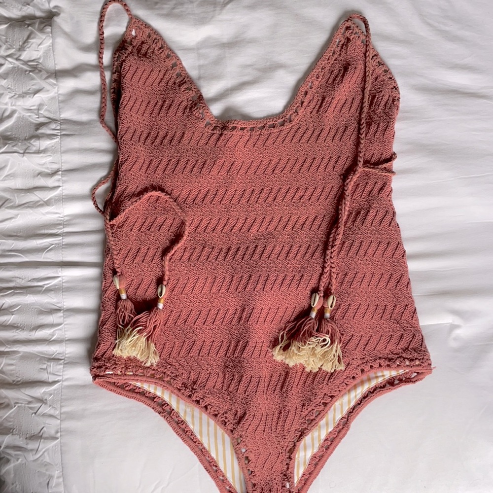 ROSE COLORED CROCHET SWIMSUIT!